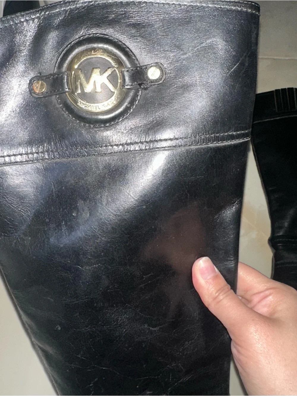 Michael Kors Black Leather Mid-Calf Riding Boots with Gold Hardware size 11